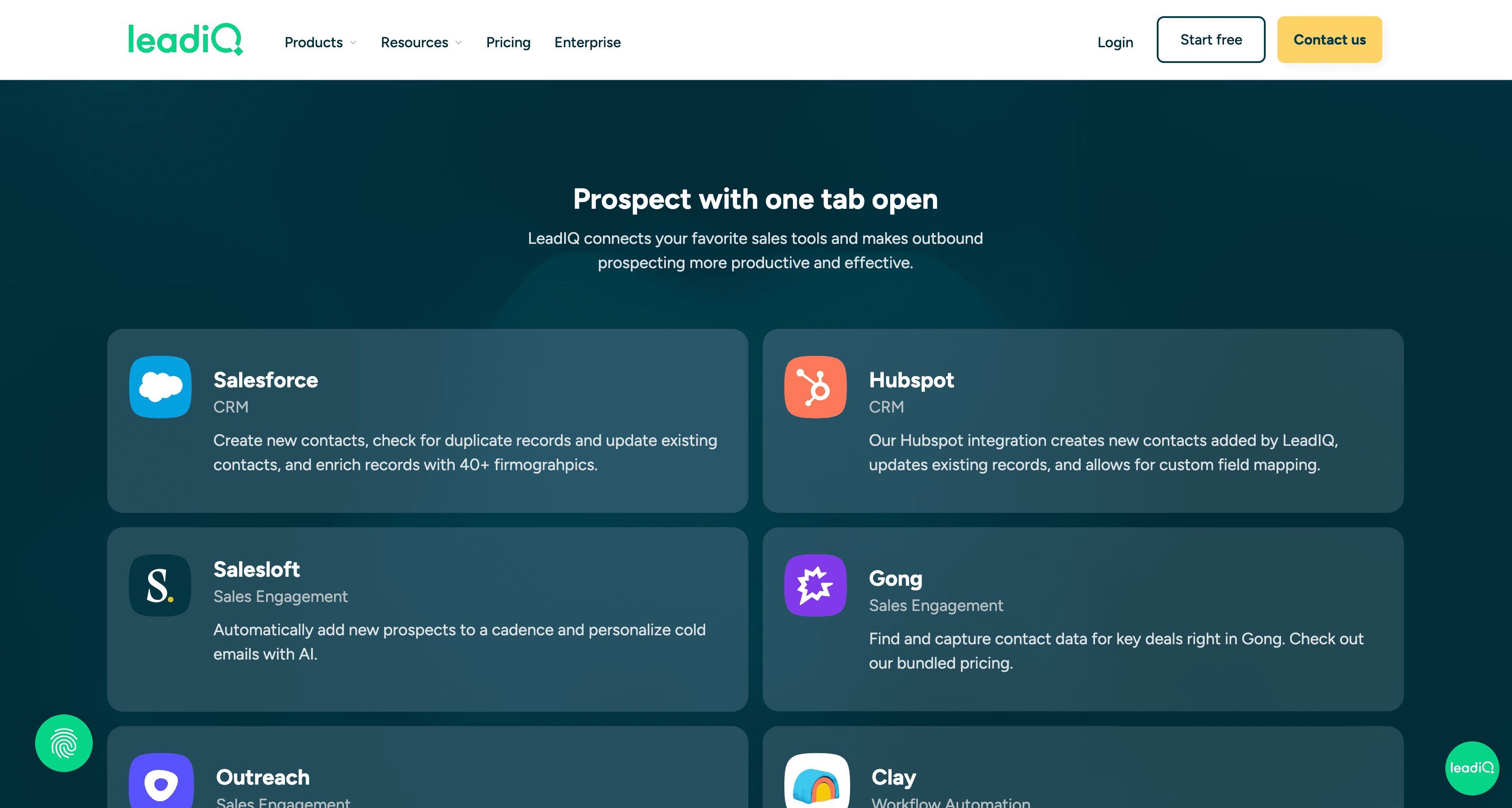 LeadIQ integrations screenshot
