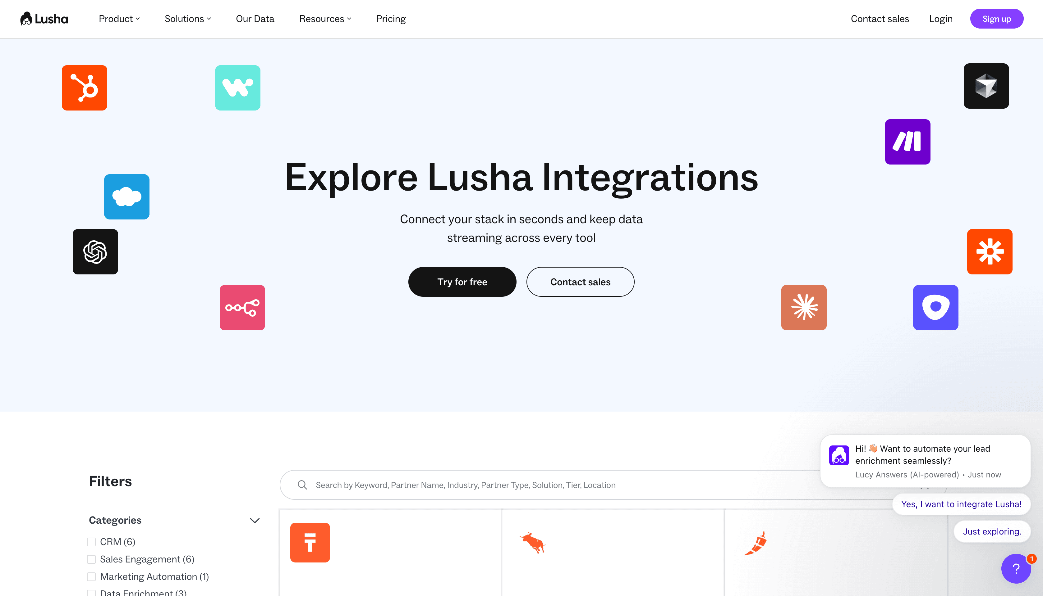 Lusha integrations screenshot