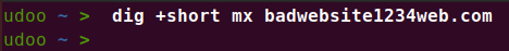 Image showing the MX records failing since nothing shows up using the Linux dig command.
